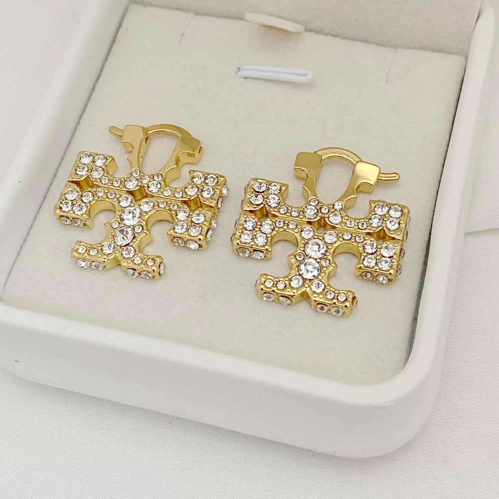 Tory Burch Letter Rhinestone Earrings